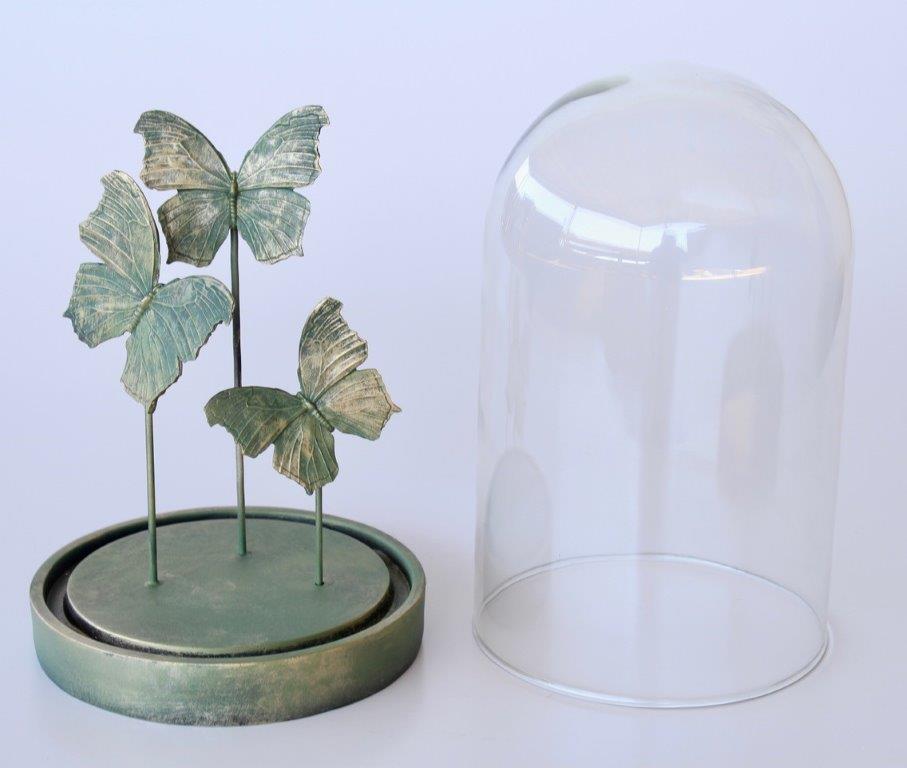 Green Butterflies In Glass Dome